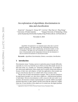 An exploration of algorithmic discrimination in data and classification