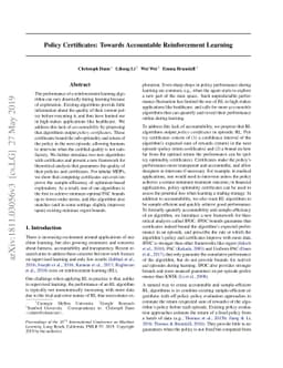 Policy Certificates: Towards Accountable Reinforcement Learning