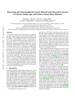 Discovering and Understanding the Security Hazards in the Interactions
  between IoT Devices, Mobile Apps, and Clouds on Smart Home Platforms