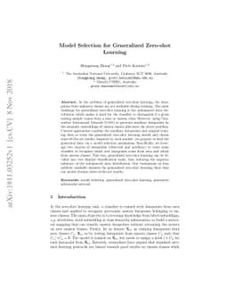 Model Selection for Generalized Zero-shot Learning