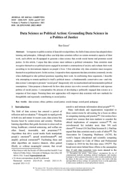 Data Science as Political Action: Grounding Data Science in a Politics
  of Justice