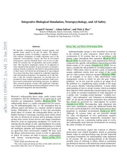 Integrative Biological Simulation, Neuropsychology, and AI Safety