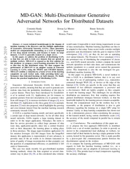 MD-GAN: Multi-Discriminator Generative Adversarial Networks for
  Distributed Datasets