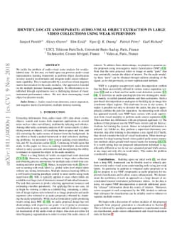 Identify, locate and separate: Audio-visual object extraction in large
  video collections using weak supervision