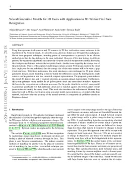 Neural Generative Models for 3D Faces with Application in 3D Texture
  Free Face Recognition