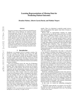 Learning Representations of Missing Data for Predicting Patient Outcomes