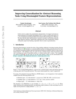 Improving Generalization for Abstract Reasoning Tasks Using Disentangled
  Feature Representations