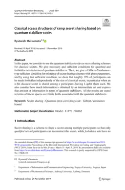 Classical Access Structures of Ramp Secret Sharing Based on Quantum
  Stabilizer Codes