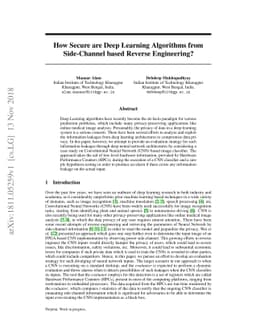 How Secure are Deep Learning Algorithms from Side-Channel based Reverse
  Engineering?