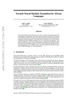 Towards Neural Machine Translation for African Languages