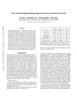 Text Assisted Insight Ranking Using Context-Aware Memory Network