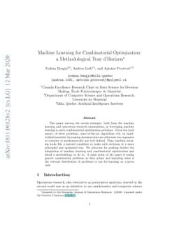Machine Learning for Combinatorial Optimization: a Methodological Tour
  d'Horizon