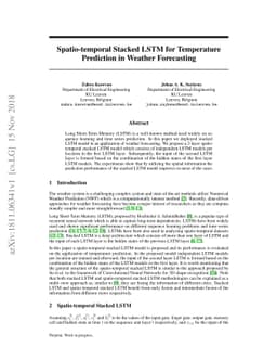 Spatio-temporal Stacked LSTM for Temperature Prediction in Weather
  Forecasting