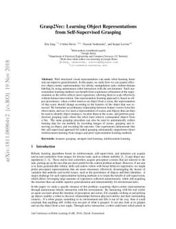 Grasp2Vec: Learning Object Representations from Self-Supervised Grasping