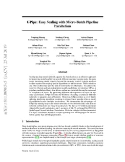 GPipe: Efficient Training of Giant Neural Networks using Pipeline
  Parallelism