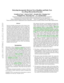 Detecting Incongruity Between News Headline and Body Text via a Deep
  Hierarchical Encoder