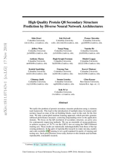 High Quality Prediction of Protein Q8 Secondary Structure by Diverse
  Neural Network Architectures