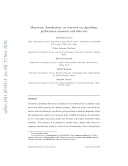 Monotonic classification: an overview on algorithms, performance
  measures and data sets