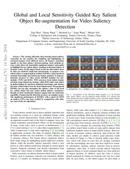 Global and Local Sensitivity Guided Key Salient Object Re-augmentation
  for Video Saliency Detection