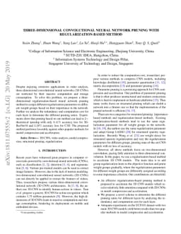 Three Dimensional Convolutional Neural Network Pruning with
  Regularization-Based Method