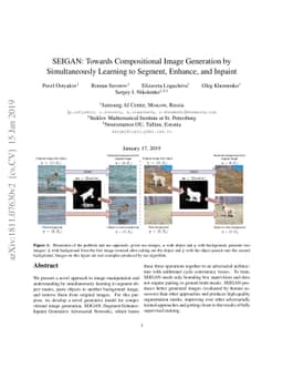 SEIGAN: Towards Compositional Image Generation by Simultaneously
  Learning to Segment, Enhance, and Inpaint