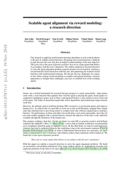 Scalable agent alignment via reward modeling: a research direction