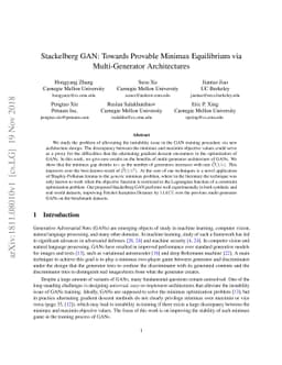 Stackelberg GAN: Towards Provable Minimax Equilibrium via
  Multi-Generator Architectures