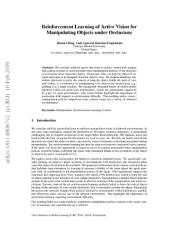 Reinforcement Learning of Active Vision for Manipulating Objects under
  Occlusions