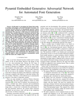 Pyramid Embedded Generative Adversarial Network for Automated Font
  Generation