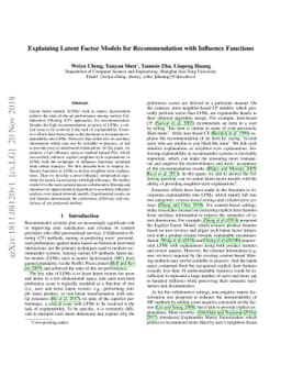 Explaining Latent Factor Models for Recommendation with Influence
  Functions