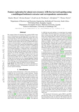 Feature exploration for almost zero-resource ASR-free keyword spotting
  using a multilingual bottleneck extractor and correspondence autoencoders