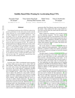 Stability Based Filter Pruning for Accelerating Deep CNNs