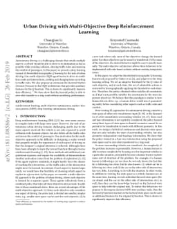 Urban Driving with Multi-Objective Deep Reinforcement Learning