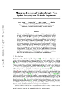 Measuring Depression Symptom Severity from Spoken Language and 3D Facial
  Expressions