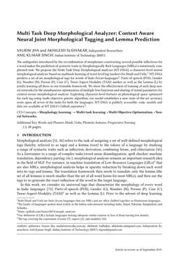 Multi Task Deep Morphological Analyzer: Context Aware Joint
  Morphological Tagging and Lemma Prediction