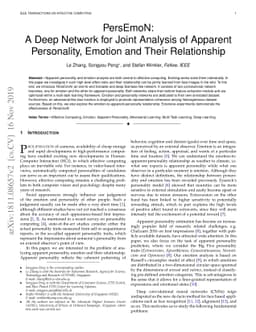 PersEmoN: A Deep Network for Joint Analysis of Apparent Personality,
  Emotion and Their Relationship
