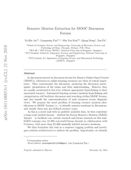Resource Mention Extraction for MOOC Discussion Forums