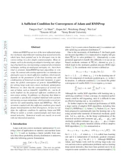 A Sufficient Condition for Convergences of Adam and RMSProp