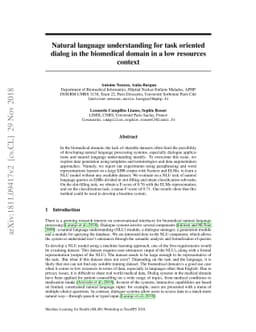 Natural language understanding for task oriented dialog in the
  biomedical domain in a low resources context