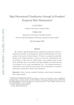 High Dimensional Classification through $\ell_0$-Penalized Empirical
  Risk Minimization