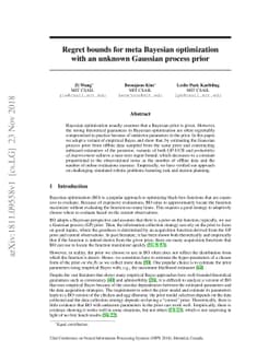 Regret bounds for meta Bayesian optimization with an unknown Gaussian
  process prior