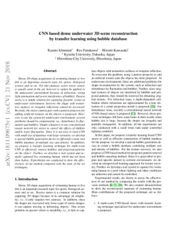 CNN based dense underwater 3D scene reconstruction by transfer learning
  using bubble database