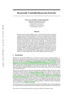 Recurrently Controlled Recurrent Networks