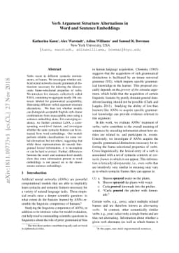 Verb Argument Structure Alternations in Word and Sentence Embeddings