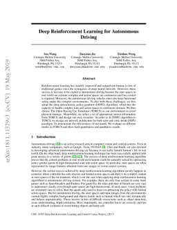 Deep Reinforcement Learning for Autonomous Driving