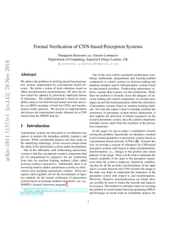Formal Verification of CNN-based Perception Systems