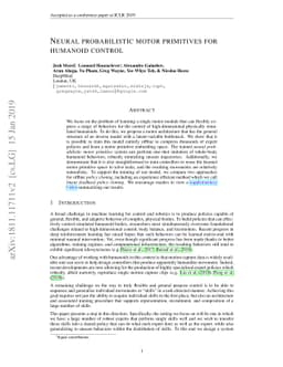 Neural probabilistic motor primitives for humanoid control