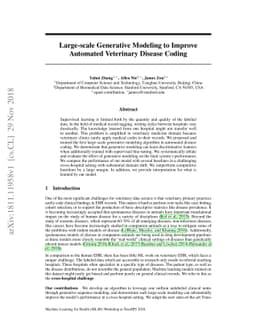 Large-scale Generative Modeling to Improve Automated Veterinary Disease
  Coding