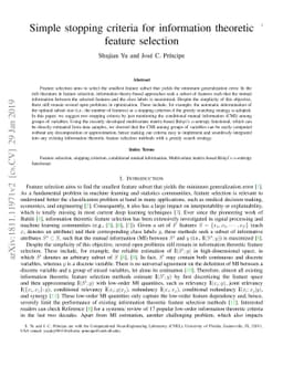 Simple stopping criteria for information theoretic feature selection