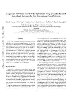 Large-Scale Distributed Second-Order Optimization Using
  Kronecker-Factored Approximate Curvature for Deep Convolutional Neural
  Networks
